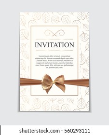 Vintage Wedding Invitation with Bow and Ribbon Template Vector Illutsration EPS10