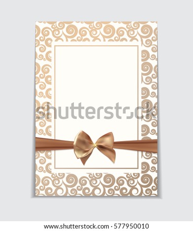 Vintage Wedding Invitation with Bow and Ribbon Template Vector Illutsration EPS10