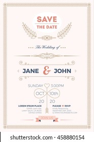 Vintage wedding invitation card A5 template with bleed area, clean & simple layout illustration