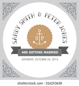 Vintage wedding invitation card editable with background and anchor