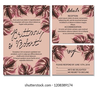 Vintage wedding invitation card with  flourish background