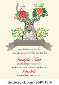 vintage wedding invitation card with hand drawn deer head
