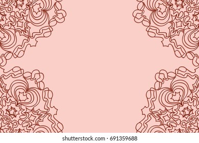 Vintage Wedding Invitation card with Mandala ornament. Vector illustration. Frame with floral elements. Beige color