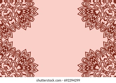 Vintage Wedding Invitation card with Mandala ornament. Vector illustration. Frame with floral elements. Beige color