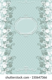 Vintage wedding invitation card with an ornament of roses and frame (form for your text). Retro style. Vector illustration.