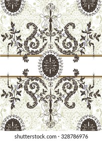 Vintage wedding invitation card with ornate elegant abstract floral design, brown on gray. Vector illustration.