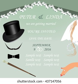 Vintage wedding invitation card with  place for text, template vector/illustration.