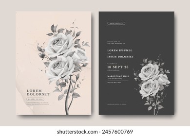 Tarjeta de invitación de boda de Antiguas con flor de rosa