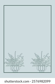 vintage wedding invitation card template design with flower vase decoration