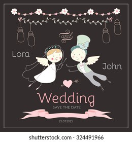 Vintage wedding invitation card template. Cute design. Vector illustration