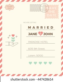 Vintage wedding invitation card template with clean & simple layout illustration