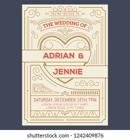 Vintage wedding invitation card. Vector illustation
