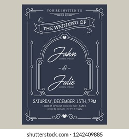 Vintage wedding invitation card. Vector illustation