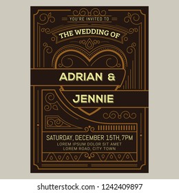 Vintage wedding invitation card. Vector illustation