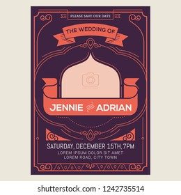 Vintage wedding invitation card. Vector illustation