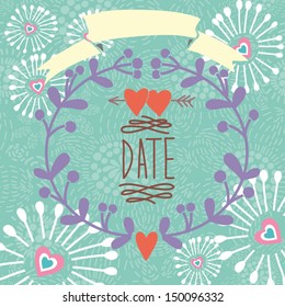 Vintage wedding invitation card in vector. Save the date card in retro style.
