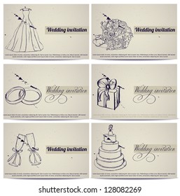 Vintage wedding invitation cards set. Vector illustration eps8