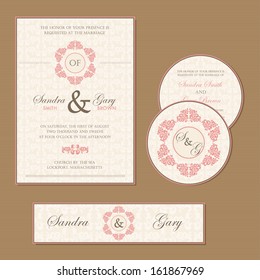 Vintage wedding invitation cards. Vector illustration