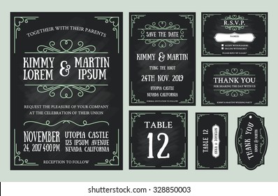 Vintage Chalkboard Wedding Invitations Design Sets Stock Vector ...