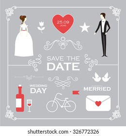 Vintage wedding invitation design collection. Vector illustration