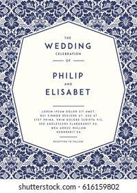 Vintage Wedding Invitation design template with damask background. Tradition decoration for wedding. Vector illustration