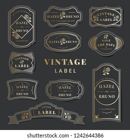 Vintage wedding invitation label vector set