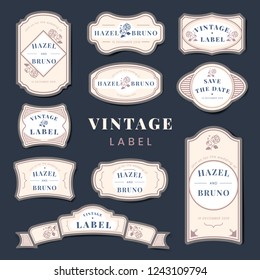 Vintage wedding invitation label vector set