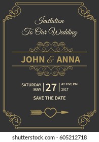 Vintage wedding invitation linear thin line geometric shape art deco retro design frame