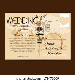 Vintage Wedding Invitation on Postcard 