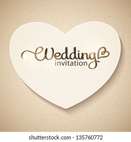 vintage wedding invitation with paper heart and cardboard texture