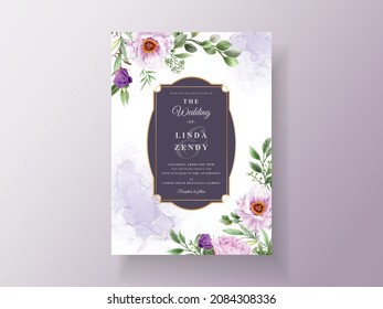 Vintage wedding invitation purple flower