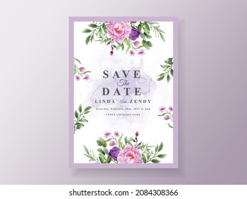 Vintage wedding invitation purple flower