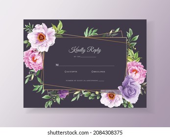 Vintage wedding invitation purple flower