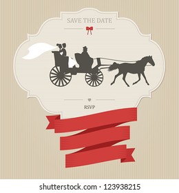 Vintage wedding invitation with retro carriage