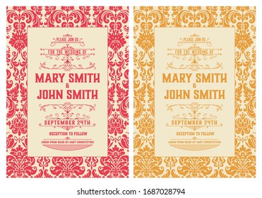 Vintage wedding invitation. Save the date. Vector illustration