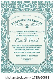 Vintage Hochzeit Einladung. Speichern Sie das Datum. Vektorillustration