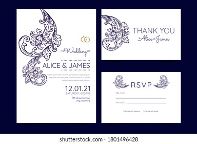 Vintage wedding invitation. Save the date. Vector illustration