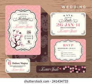 Vintage wedding invitation set design Template Vector place card response card save the date card