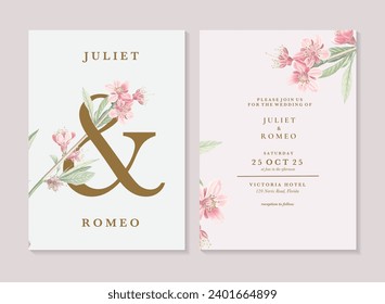 Vintage Wedding Invitation Template with Cherry Blossom