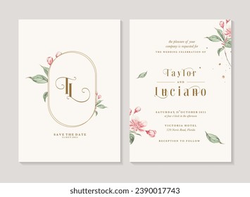 Vintage Wedding Invitation Template with Foliage