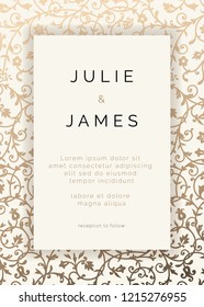 Vintage Wedding Invitation template with golden floral background. Vector Invitation