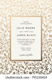 Vintage Wedding Invitation template with golden floral background. Vector illustration