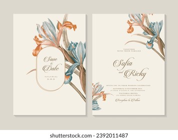 Vintage Wedding Invitation Template with Irises