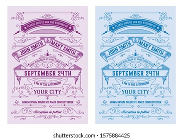 Vintage wedding invitation template layout
