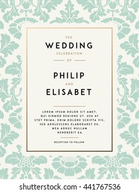 Vintage Wedding Invitation Template. Modern Design. Wedding Invitation Design With Damask Background. Tradition Decoration For Wedding. Vector Illustration