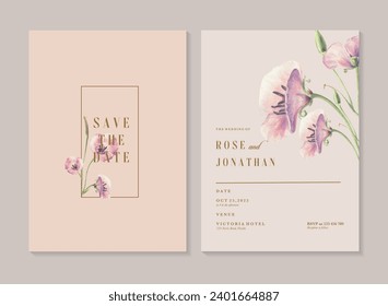 Vintage Wedding Invitation Template with Pink Flower