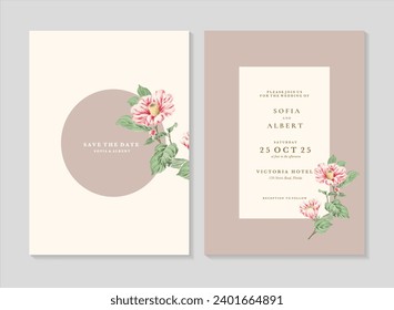 Vintage Wedding Invitation Template with Pink Flower