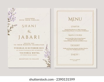 Vintage Wedding Invitation Template with Purple Flower