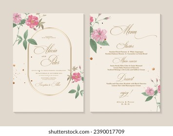 Plantilla de invitación a bodas de vintage con rosas