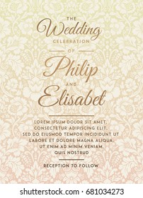 Vintage Wedding Invitation template. Vector illustration